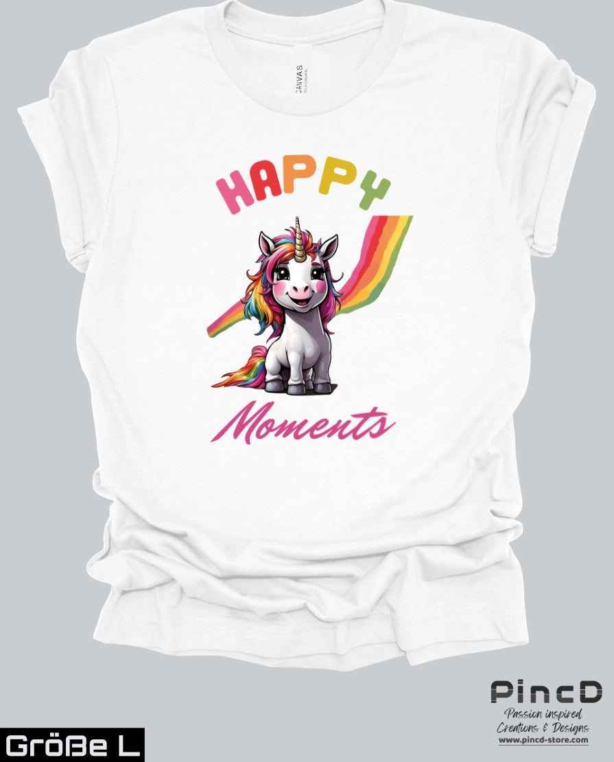 Einhorn T-Shirt Damen - Spruch "Happy Moments"