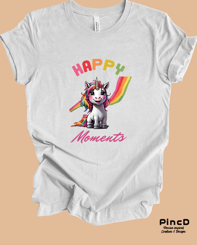Einhorn T-Shirt Damen - Spruch "Happy Moments"-T-Shirt-Ash-Grey