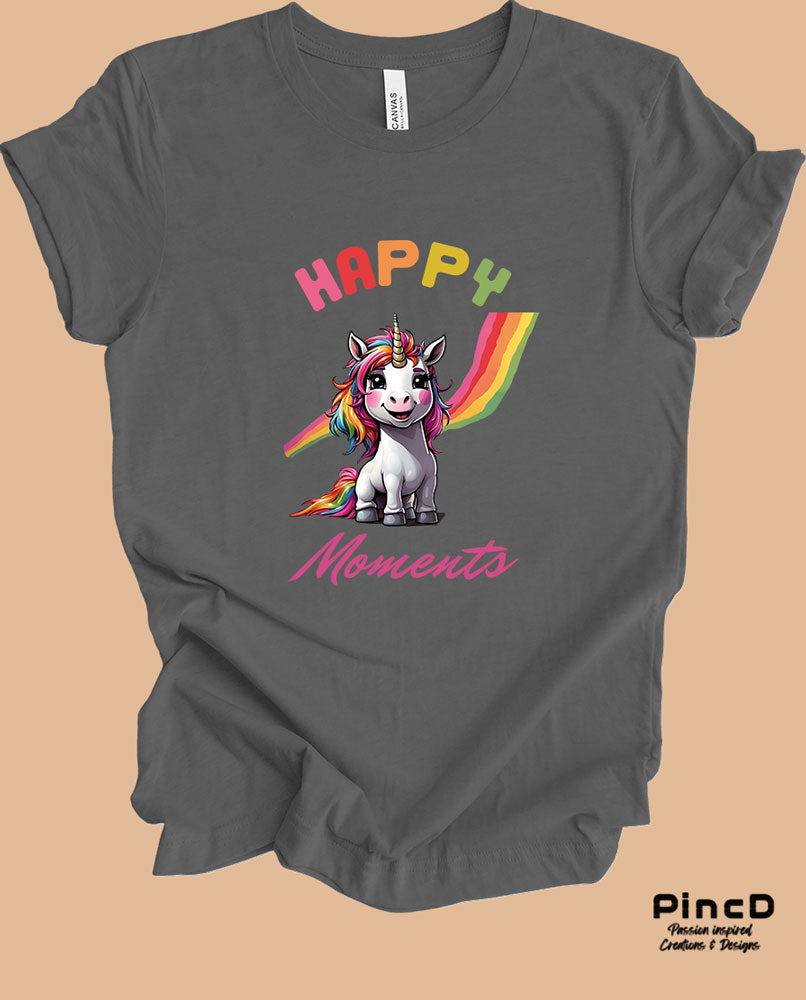Einhorn T-Shirt Damen - Spruch "Happy Moments"-T-Shirt-Asphalt-Grey