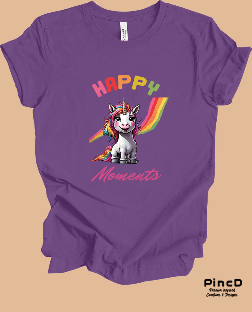 Einhorn T-Shirt Damen - Spruch "Happy Moments"-T-Shirt-Royal-Purple