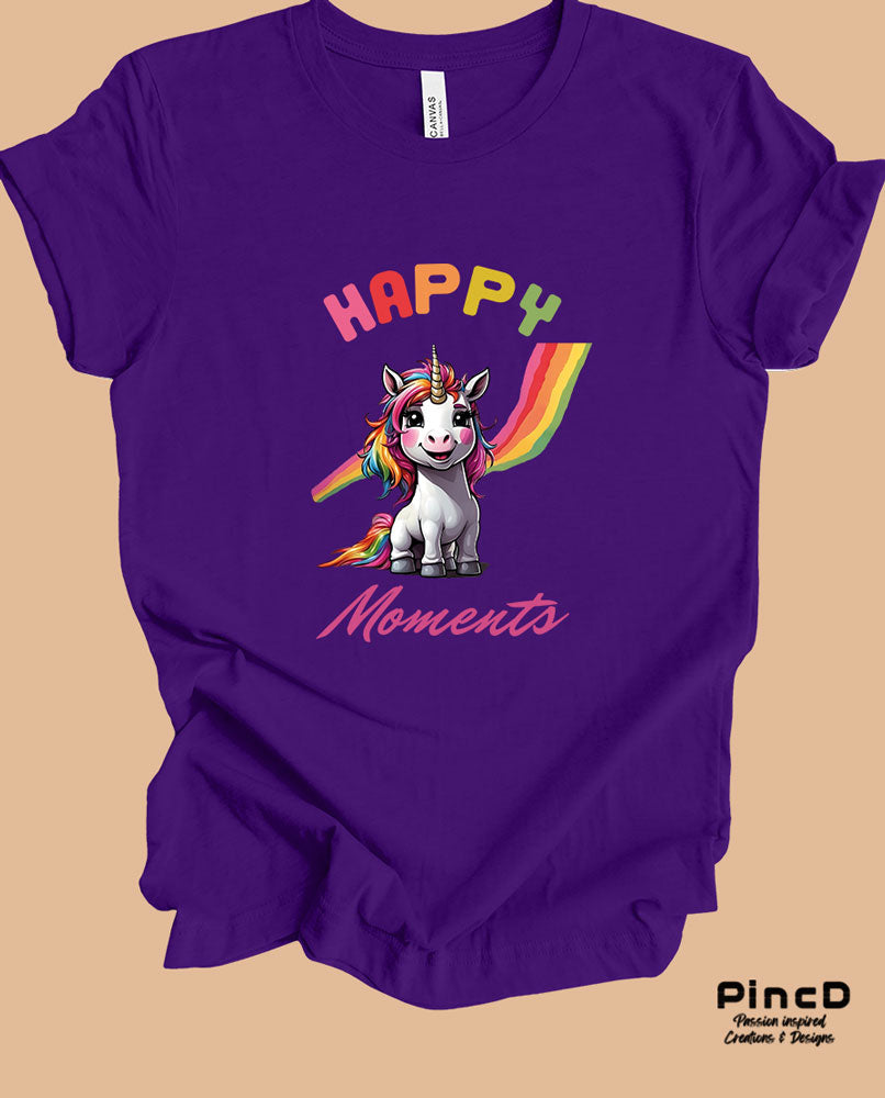 Einhorn T-Shirt Damen - Spruch "Happy Moments"-T-Shirt-Team-Purple