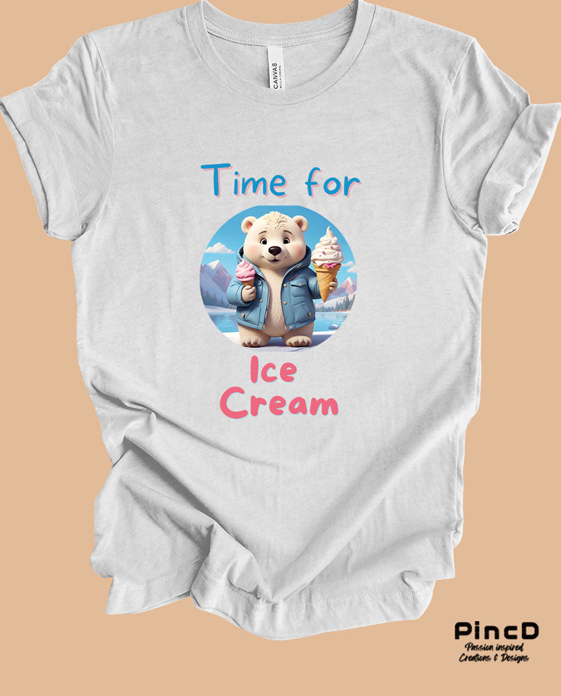 T-Shirt Eisbär mit Eis - Unisex mit Spruch "Time for Icecream"