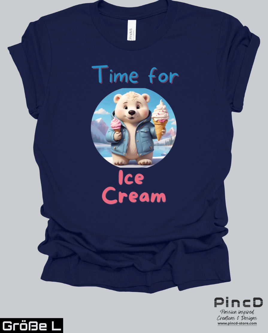 T-Shirt Eisbär mit Eis - Unisex mit Spruch "Time for Icecream"