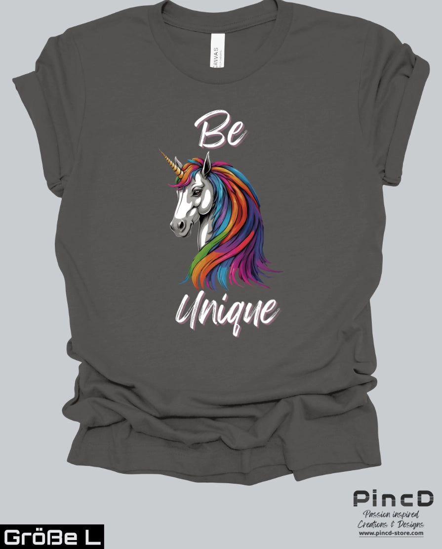 Einhorn T-Shirt Damen - Spruch „Be Unique“