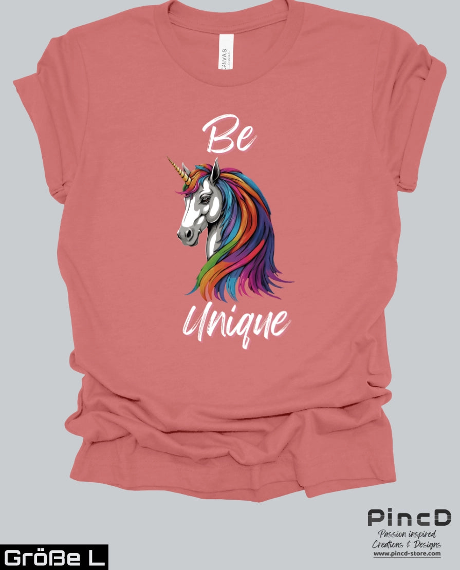 Einhorn T-Shirt Damen - Spruch „Be Unique“