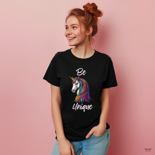 Einhorn T-Shirt Damen mit Spruch „Be Unique“