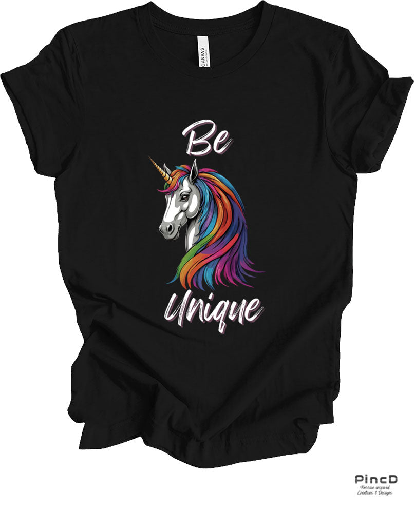 Einhorn T-Shirt Damen mit Spruch „Be Unique“-T-Shirt-Black