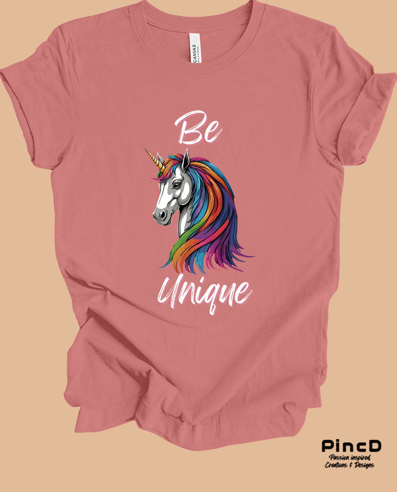 Einhorn T-Shirt Damen mit Spruch „Be Unique“-T-Shirt-Mauve