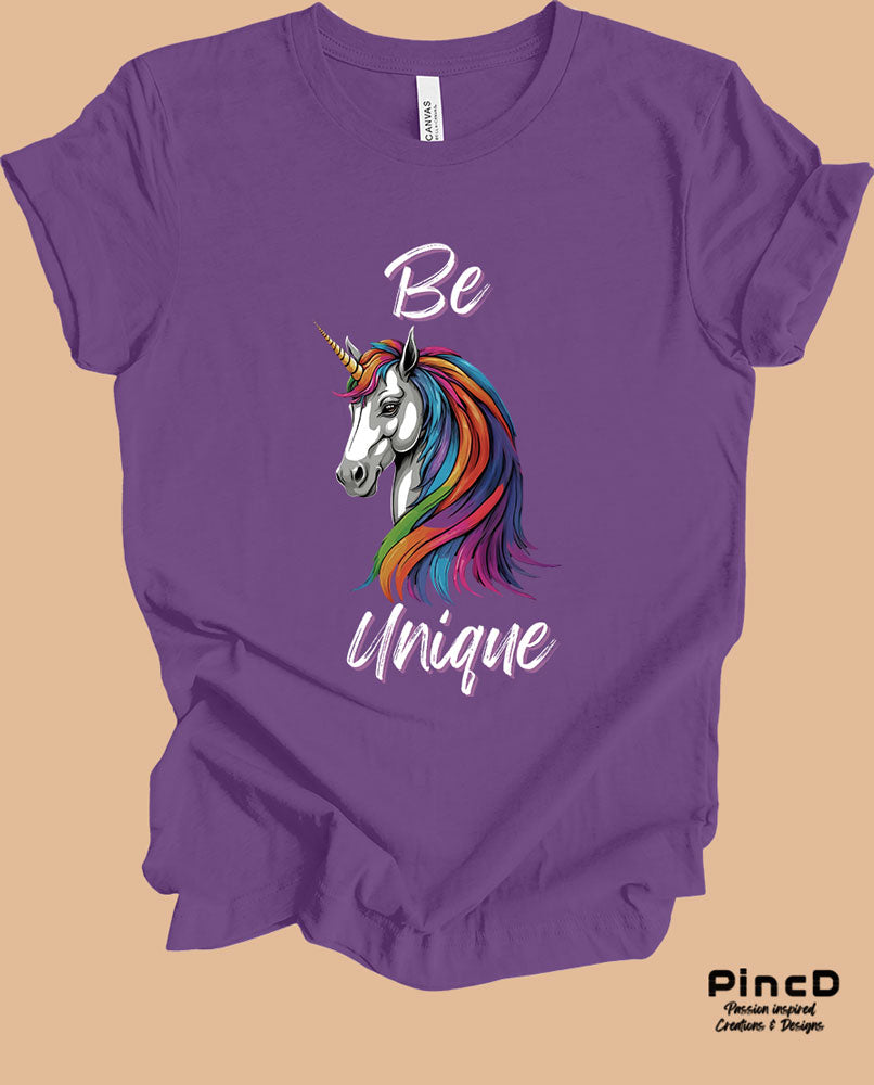 Einhorn T-Shirt Damen mit Spruch „Be Unique“-T-Shirt-Royal-Purple