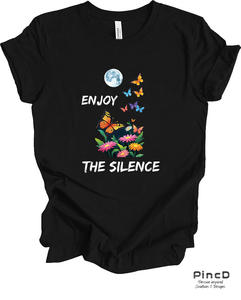 Schmetterling T-Shirt Damen – Spruch „Enjoy the Silence“-T-Shirt-Black