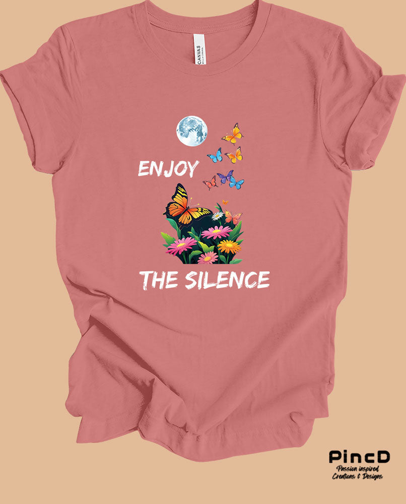 Schmetterling T-Shirt Damen – Spruch „Enjoy the Silence“-T-Shirt-Mauve