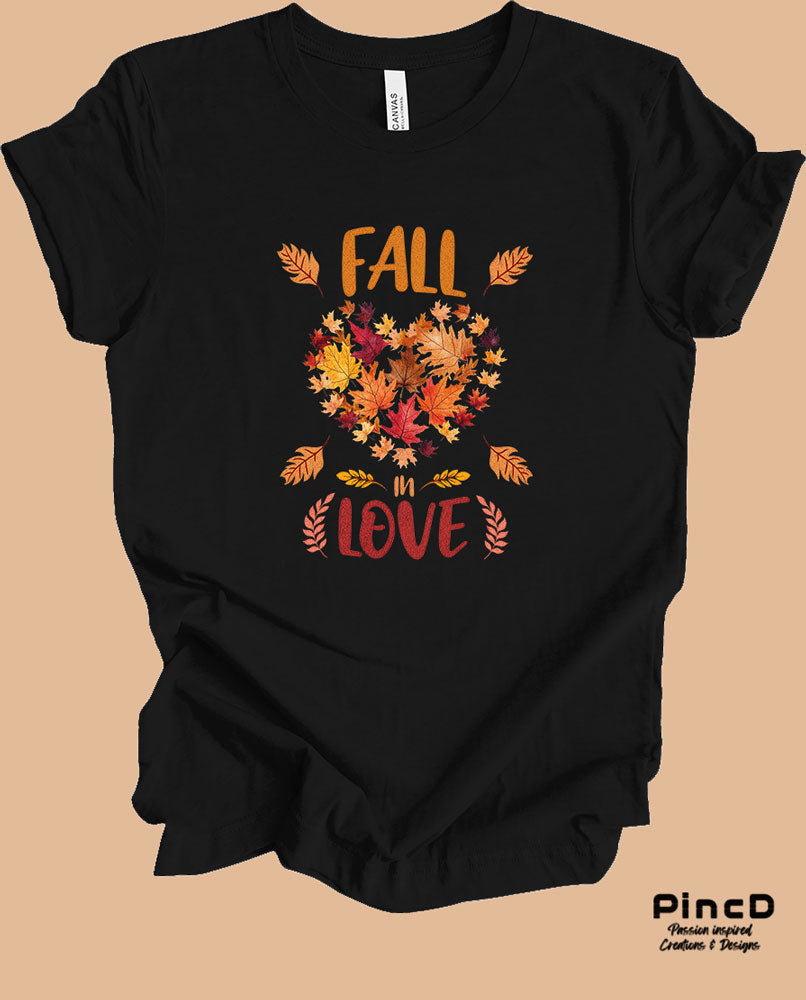 Herbst T-Shirt - Fall in love-schwarz