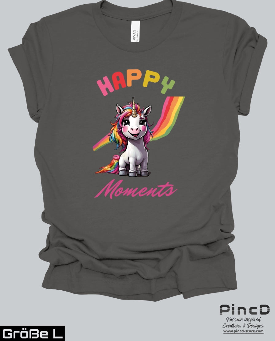 Einhorn T-Shirt Damen - Spruch "Happy Moments"