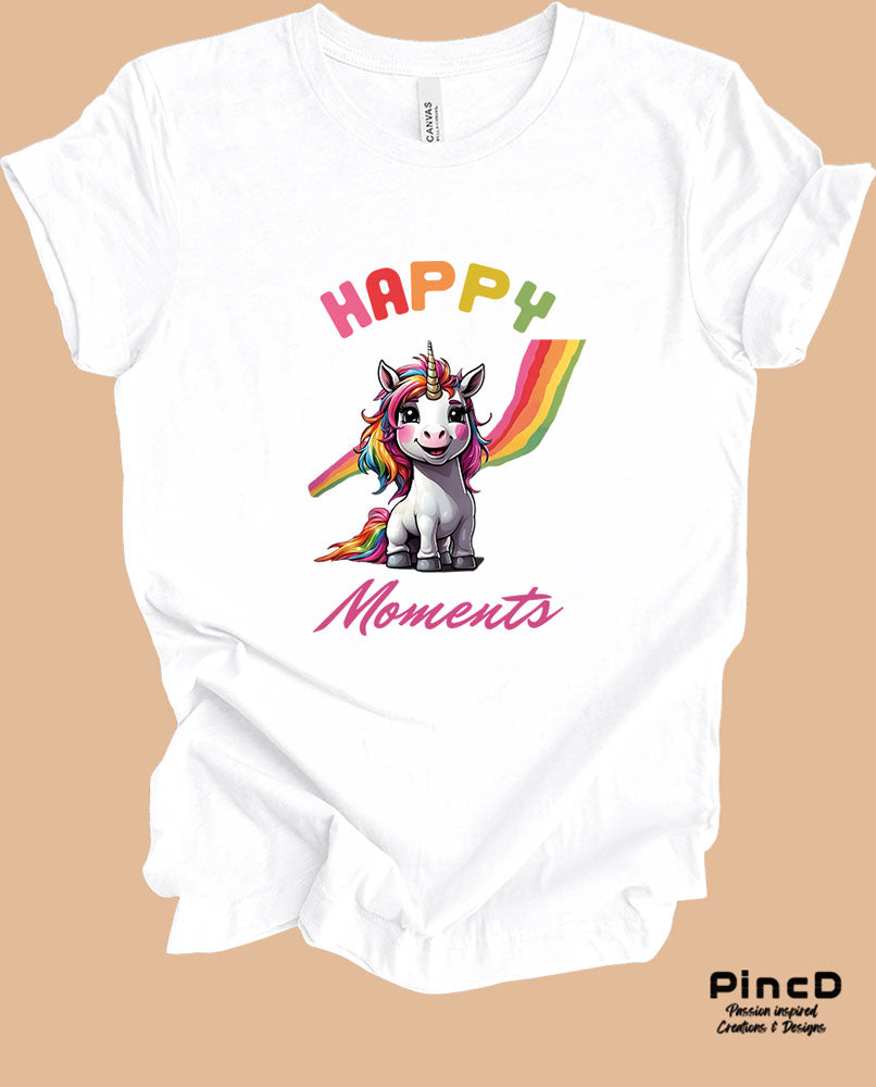 Einhorn T-Shirt Damen - Spruch "Happy Moments"-T-Shirt-White