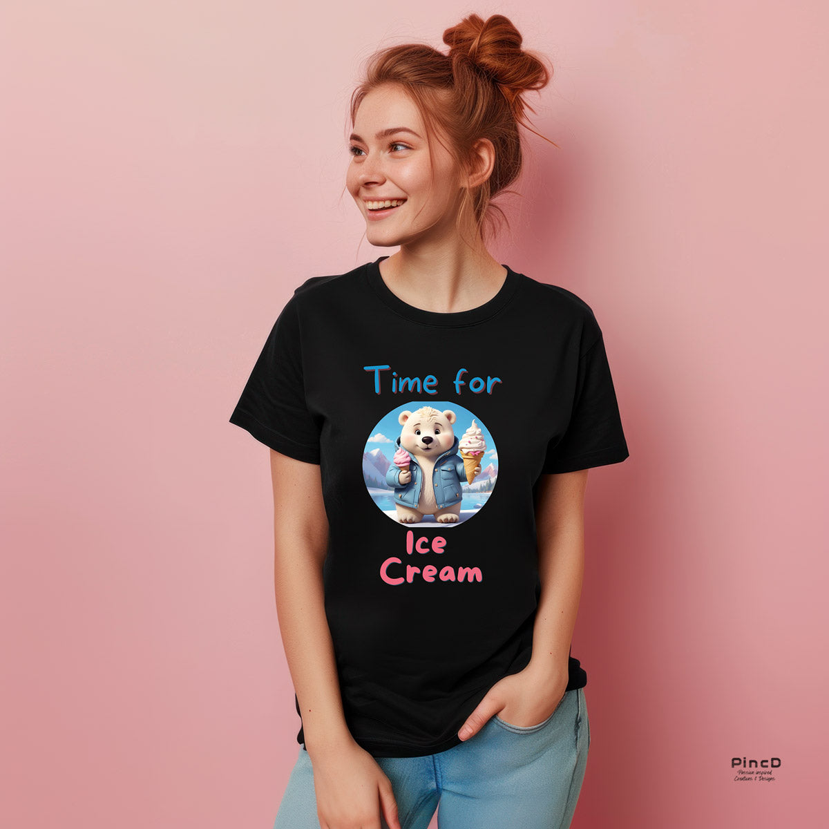 T-Shirt Eisbär mit Eis  - Damen mit Spruch "Time for Icecream"