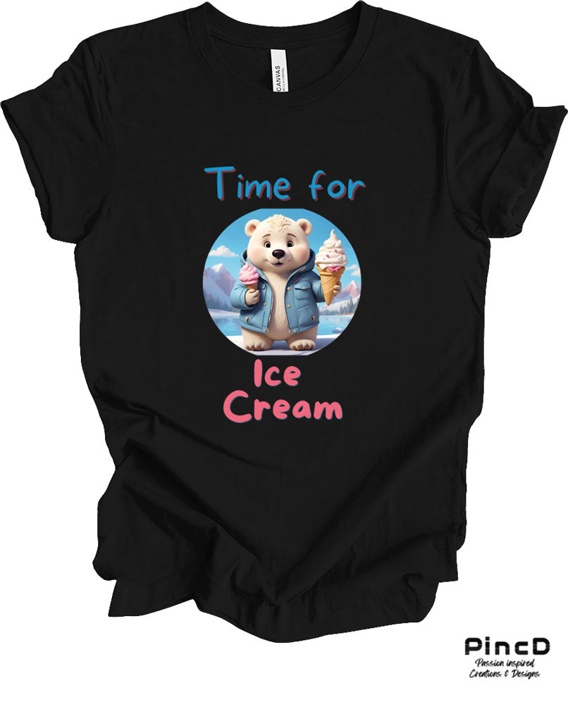 T-Shirt Eisbär mit Eis - Unisex mit Spruch "Time for Icecream"