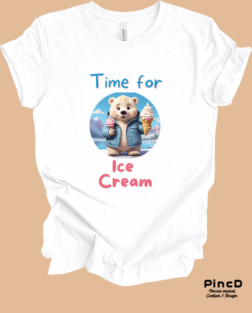 T-Shirt Eisbär mit Eis - Unisex mit Spruch "Time for Icecream"