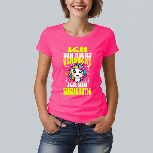 Einhorn T-Shirt Damen - Lustiges Süßes Einhorn mit Spruch -Ich bin nicht verrückt, ich bin einzigartig