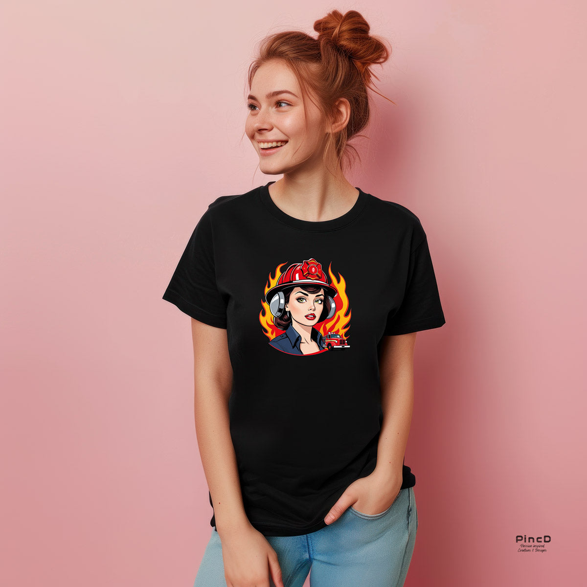 Feuerwehrfrau T-Shirt mit Motiv Miss Troubleshooter