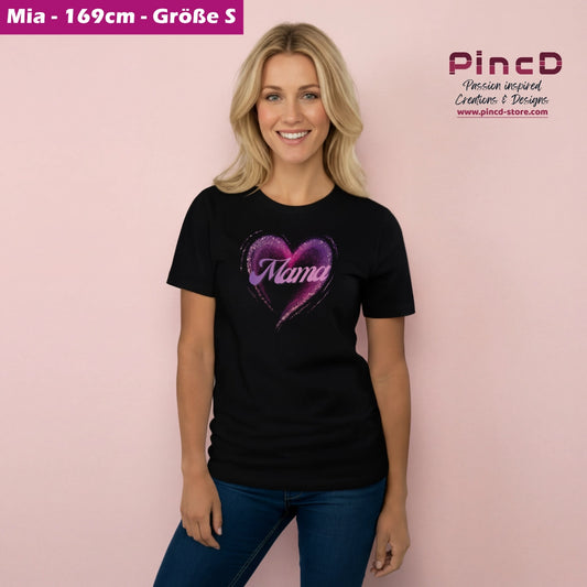 Mama T-Shirt mit Lila Herz und Schriftzug "Mama"-V2