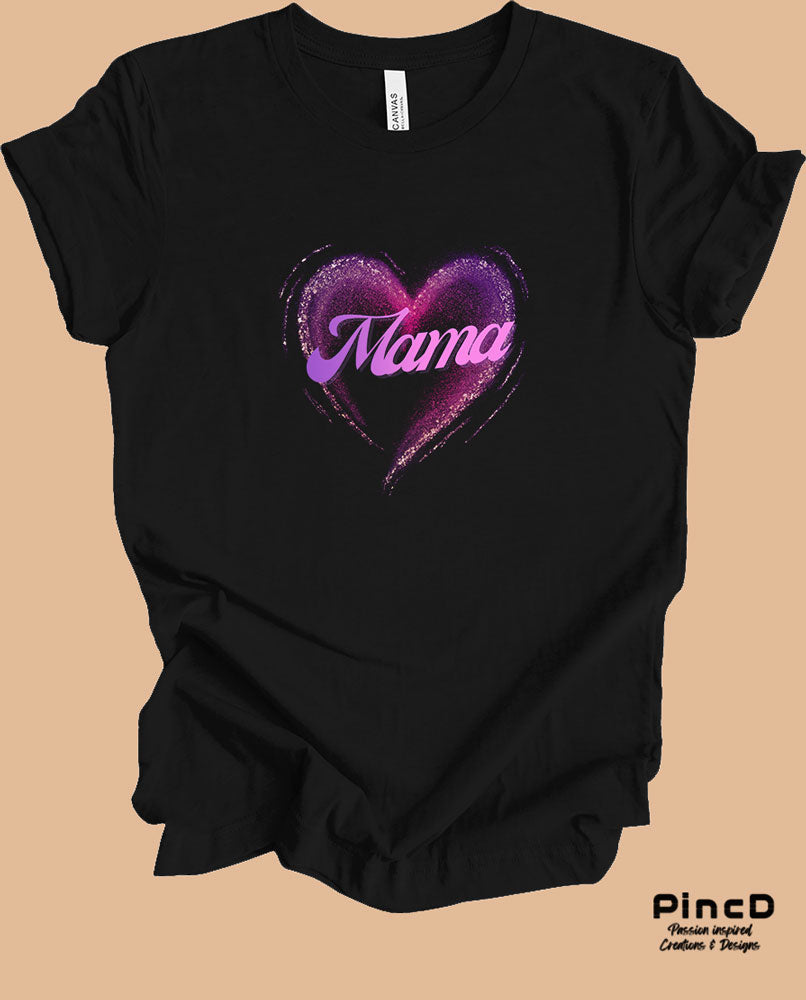Mama T-Shirt -Schwarz-Lila Herz und Schriftzug-Mama-T-Shirt