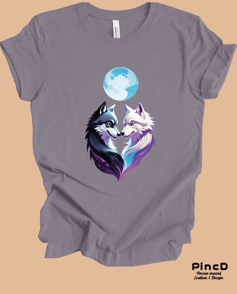 Wolf T-Shirt - Motiv "Moon of Love"-T-Shirt-Storm-Grey