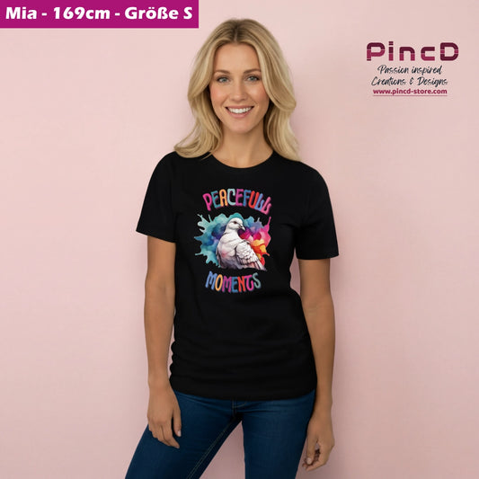 T-Shirt mit Friedenstaube mit Spruch "Peacefull Moments"-V2