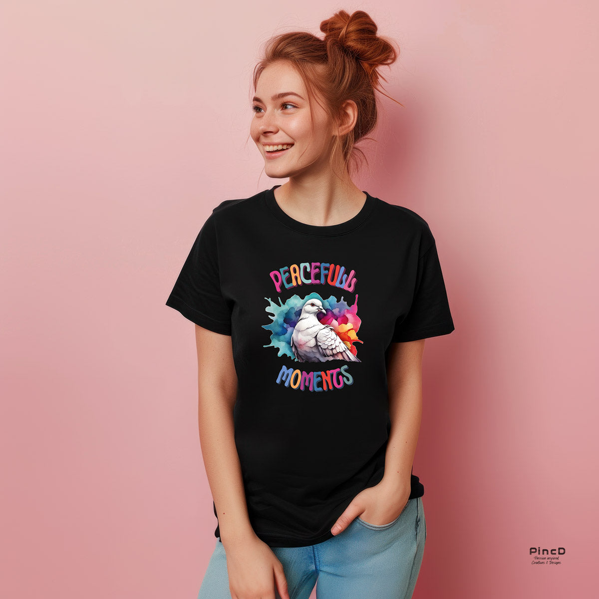T-Shirt mit Friedenstaube mit Spruch "Peacefull Moments"