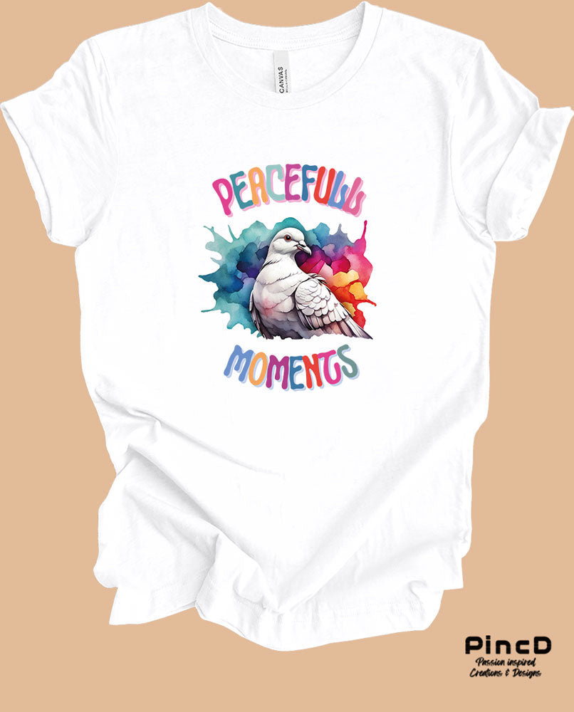T-Shirt mit Friedenstaube mit Spruch "Peacefull Moments"-T-Shirt-White