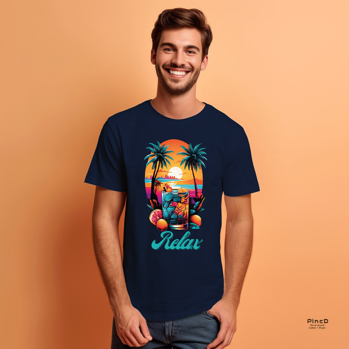 Sommer T-Shirt Herren mit Sonnenuntergang und Spruch" Relax"