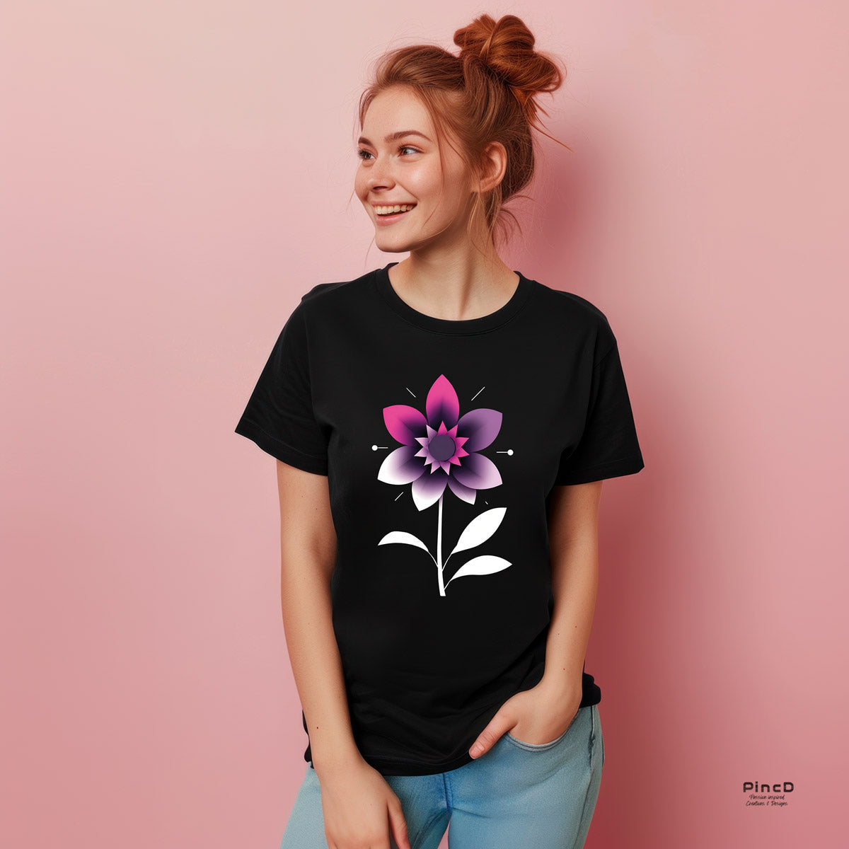 Blumen T-Shirt Damen mit Motiv Minimalistic Flower