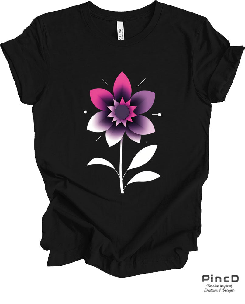 Blumen T-Shirt Damen – Motiv "Minimalistic Flower"-Black-T-Shirt