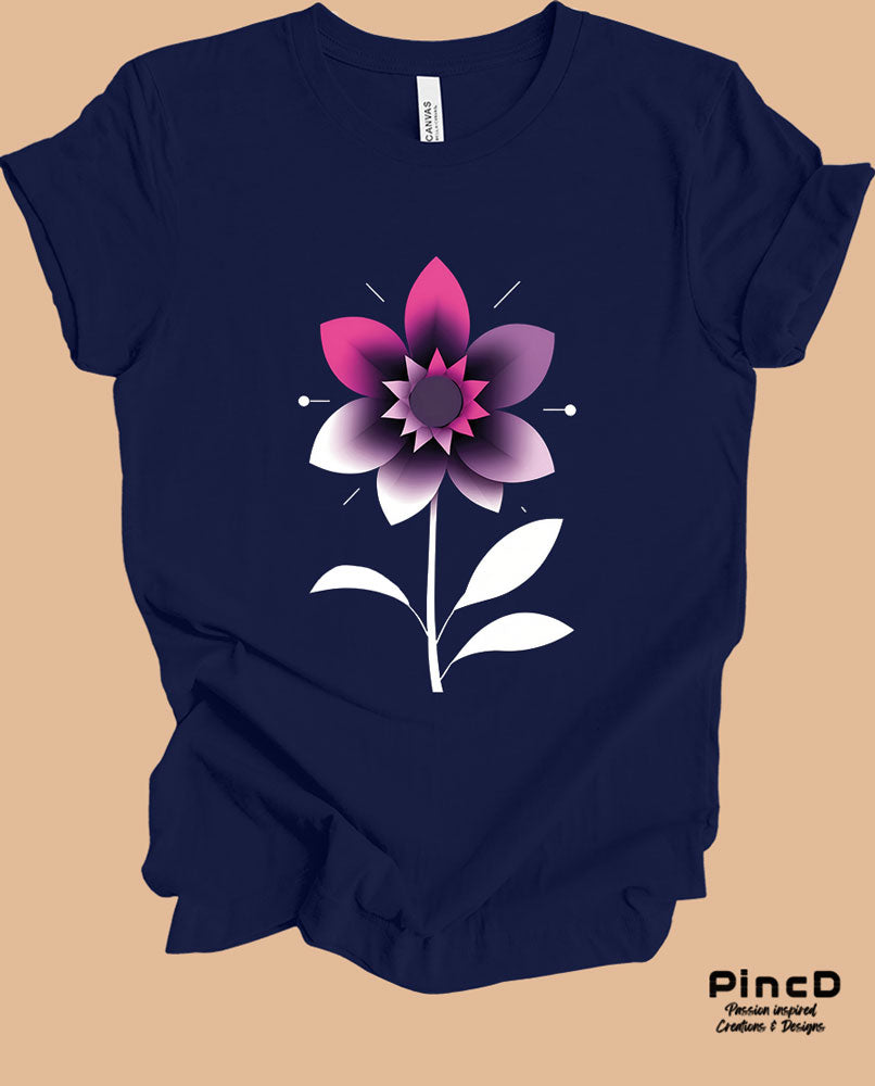 Blumen T-Shirt Damen – Motiv "Minimalistic Flower"-Navy-Blue-T-Shirt