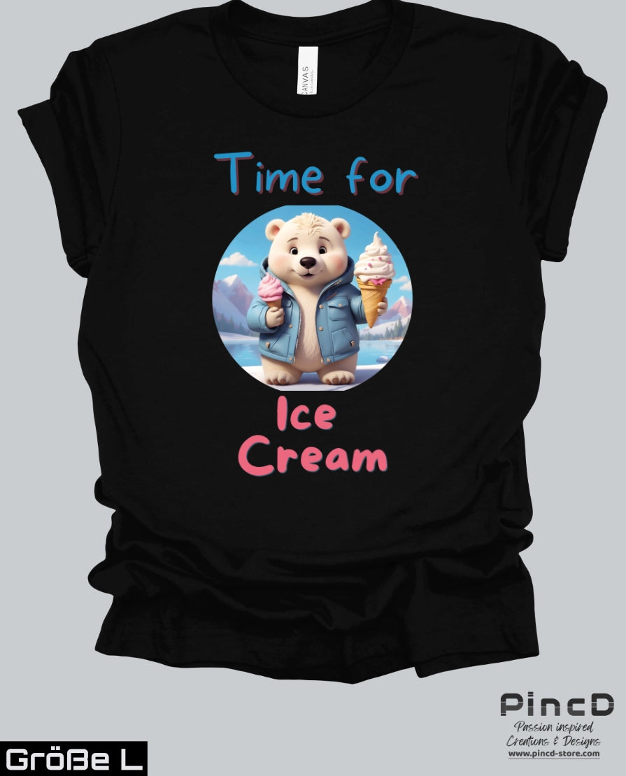 T-Shirt Eisbär mit Eis - Unisex mit Spruch "Time for Icecream"