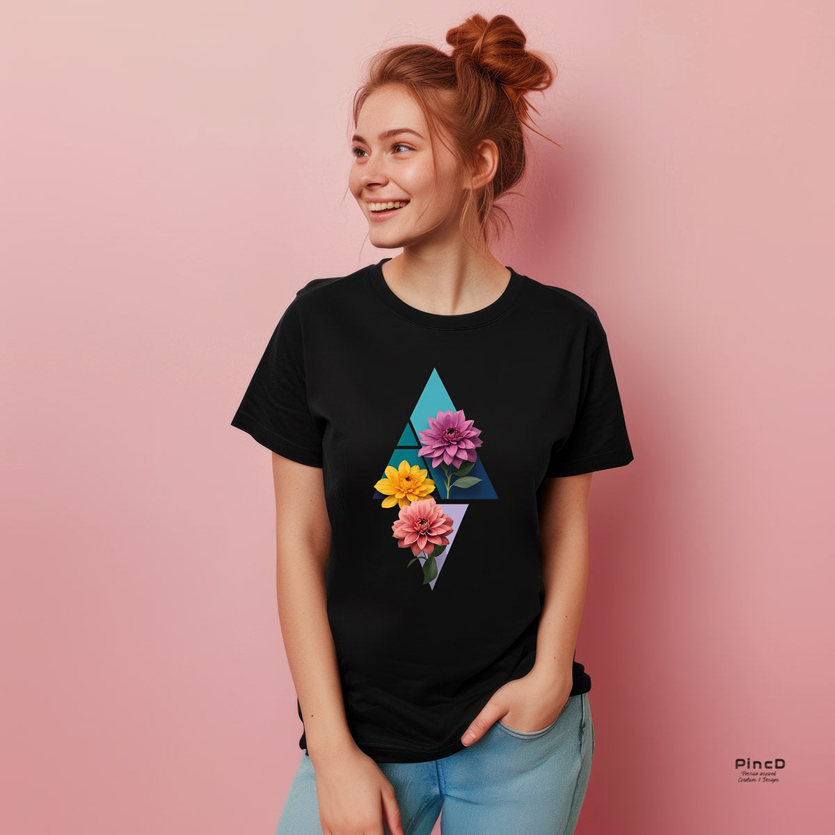Blumen T-Shirt Damen mit Motiv“Triangles &amp; Flowers“
