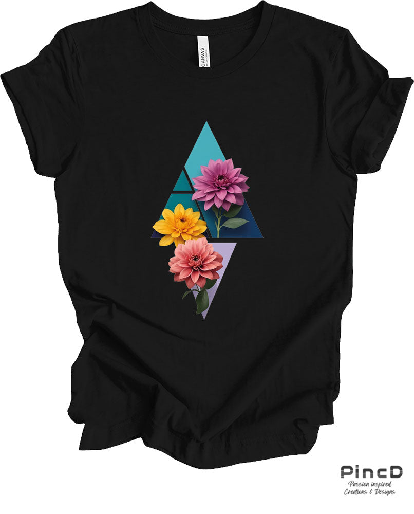 Blumen T-Shirt Damen – Motiv“Triangles & Flowers“